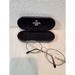 Fendi Oval Eyeglasses Gold Frame only Logo Temples Black‎ Arms with Case vintage